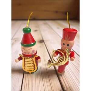 2 Vintage Wooden Musicians Band Ornaments